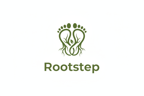 create a rootstep logo with a feet and the name under the feet, and this color #466B17 